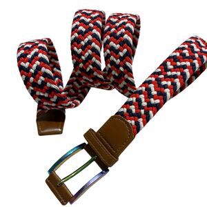 Torino Braided Stretch Belt Red White Navy Woven Belt 125 cm / 45 " Golf Preppy